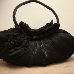 Elegant Black Ruched Floral Evening Bag